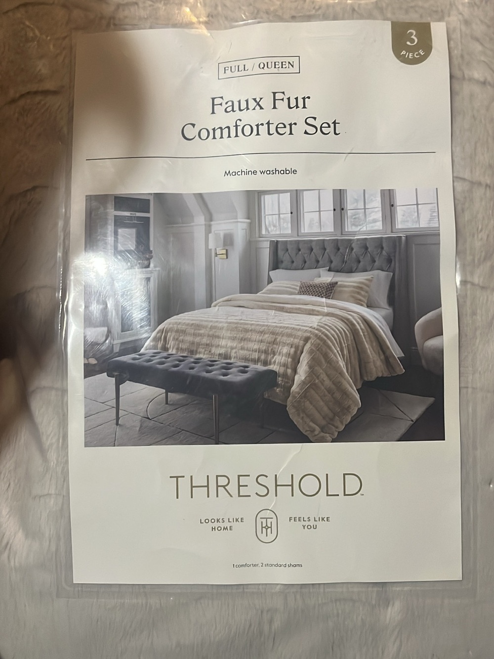 Threshold Faux Fur Comforter Set in Cream